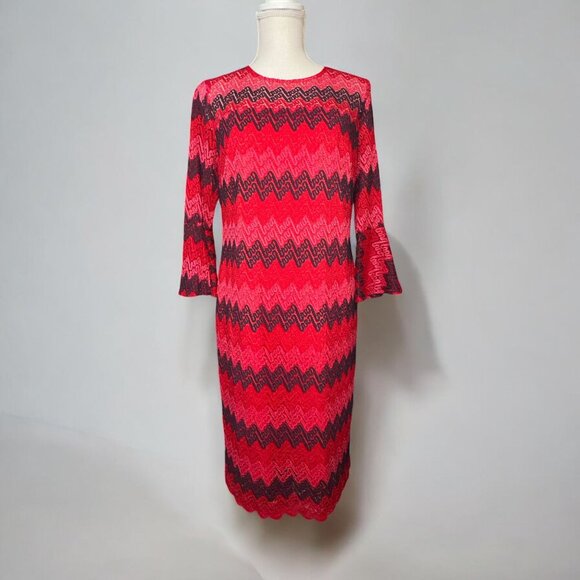 Trina Turk Dress Womens 8 Red Lipstick Heartbeat Lace Lovey Illusion Ruffle Cuff - Picture 1 of 9
